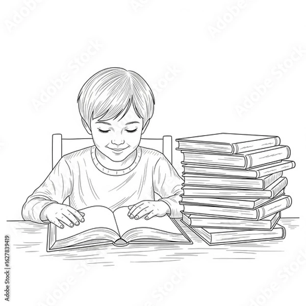 Fototapeta Black and white vector line drawing of a school 