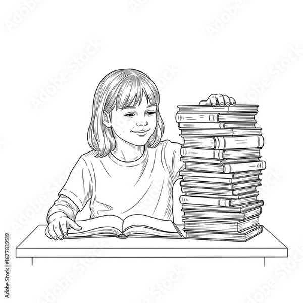 Fototapeta Black and white vector line drawing of a school 