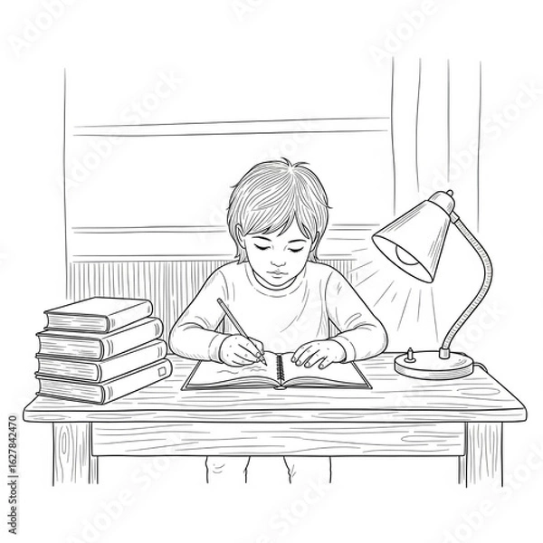 Fototapeta Black and white vector line drawing of a school 