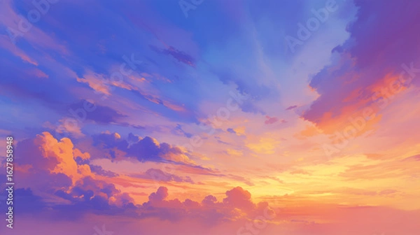 Fototapeta 紫とオレンジのグラデーションが美しい夕焼け空と雲1