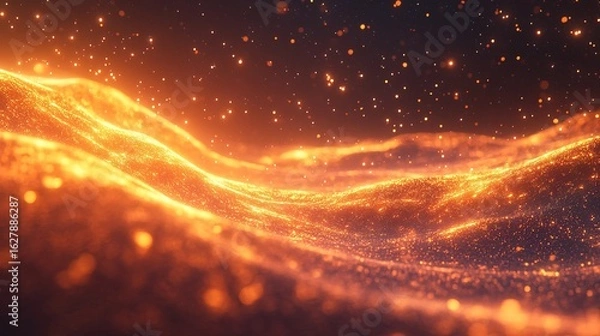 Obraz Abstract Glowing Golden Sparkles Landscape on Dark Background Illustration