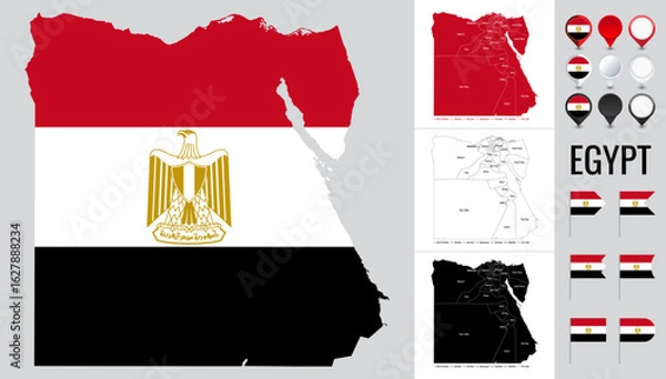 Fototapeta Vector map of Egypt with flag, globe and icons on white background