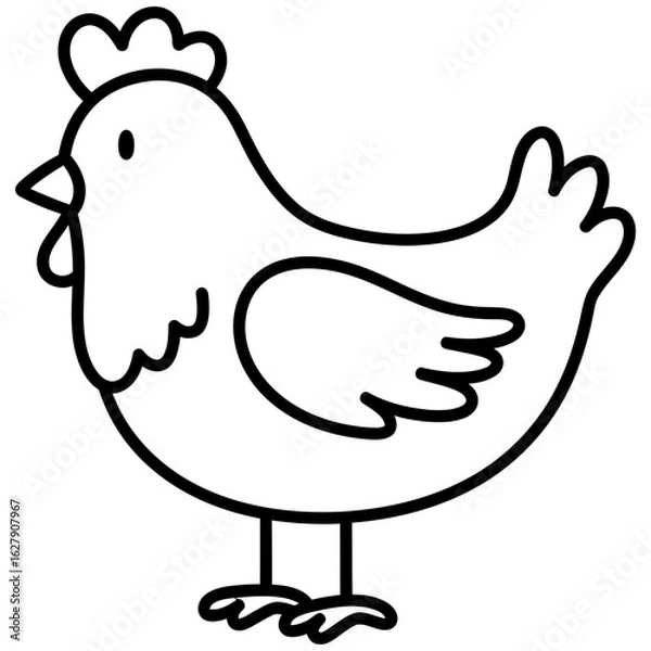 Fototapeta Simple black and white illustration of a cute cartoon chicken