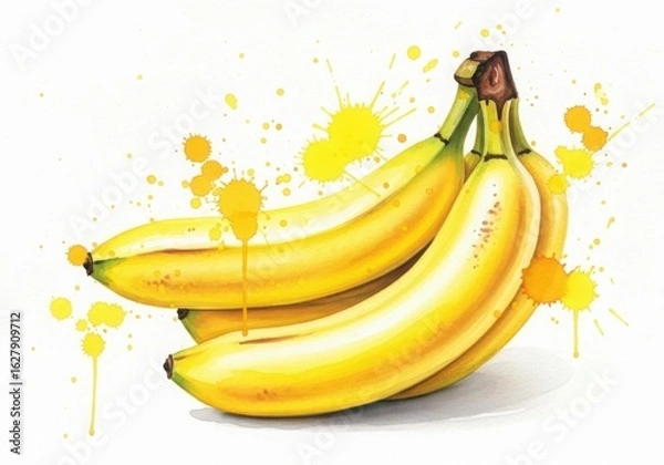 Fototapeta A watercolor painting of bananas with yellow splashes creates a vibrant image