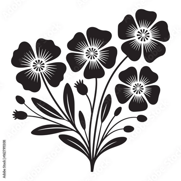 Fototapeta Abstract floral vector pattern with vintage summer flowers and leaves silhouette