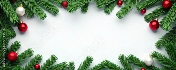 Obraz Minimalist evergreen frame, Xmas branches Copy space , noel, tree, branches