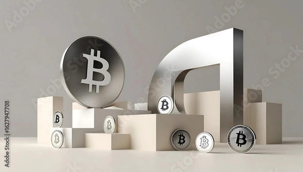 Fototapeta Crypto 3D Abstract Background for Digital Projects, Futuristic Cryptocurrency Background for Branding, Blockchain-Themed 3D Abstract Wallpaper, generative ai