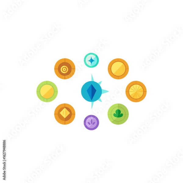 Fototapeta  different shell compass token set 