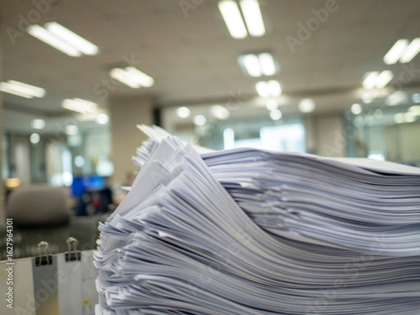 Fototapeta Stack of paper, Document, many jobs waiting to be done on the table, busy concept