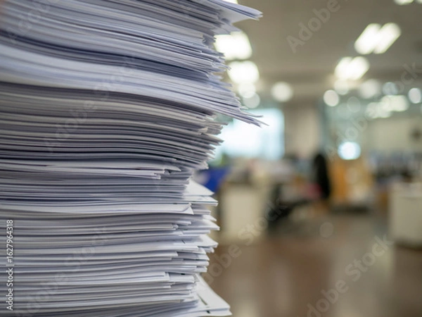Fototapeta Stack of paper, Document, many jobs waiting to be done on the table, busy concept