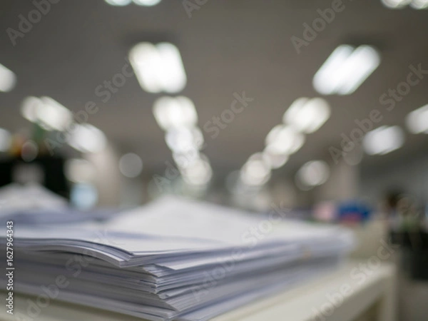 Fototapeta Stack of paper, Document, many jobs waiting to be done on the table, busy concept
