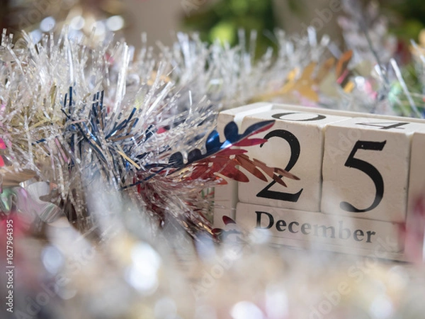 Fototapeta block date dated 25 December  waiting for fun festival Christmas and Happy New Year to make greeting card.