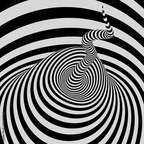 Fototapeta Tunnel. Abstract 3D geometrical background. Black and white design. Pattern with optical illusion. Vector illustration.