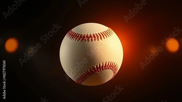 Obraz Baseball suspended mid-air with an intense orange glow, isolated in cinematic darkness.
