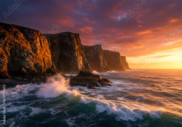 Obraz Dramatic Sunset over Sea Cliffs