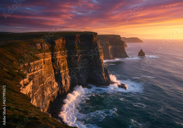 Obraz Dramatic Sunset over Sea Cliffs