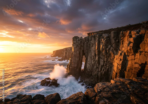 Obraz Dramatic Sunset over Sea Cliffs