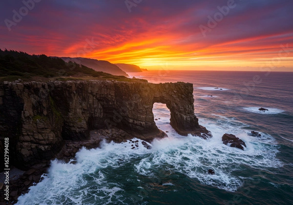 Obraz Dramatic Sunset over Sea Cliffs
