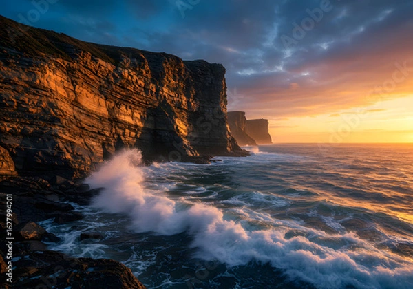 Obraz Dramatic Sunset over Sea Cliffs