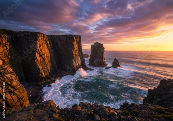 Obraz Dramatic Sunset over Sea Cliffs