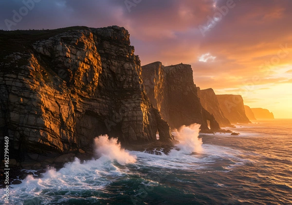 Obraz Dramatic Sunset over Sea Cliffs