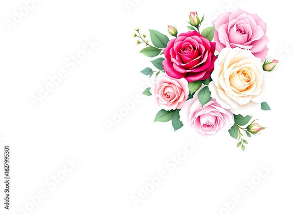Fototapeta Beautiful watercolor rose bouquet composition against a solid black background for design elements