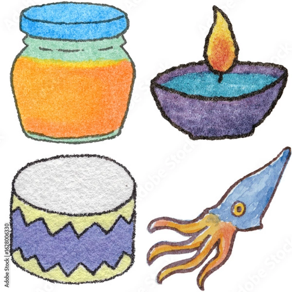 Obraz a drawing of a candle and a candle and a jelly and and a squid