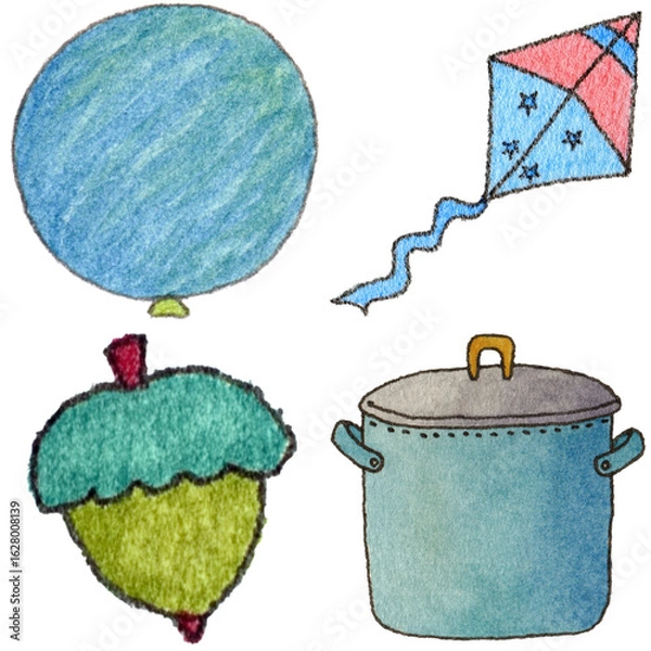 Obraz a drawing of a pot and a kite and a kite and a cupcake