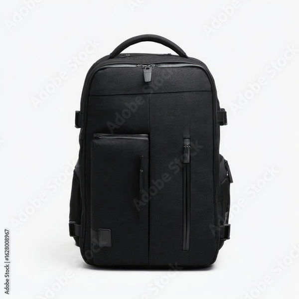 Fototapeta Black backpack with multiple compartments