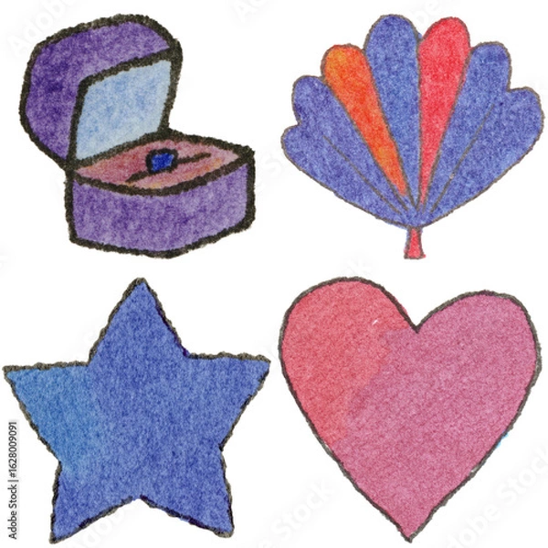 Obraz a drawing of a box and star and heart and and shell