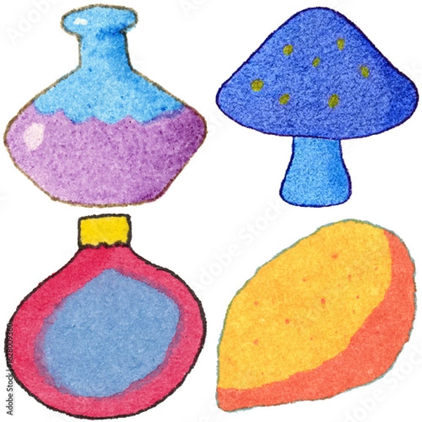 Obraz a drawing of a variety of different colored objects