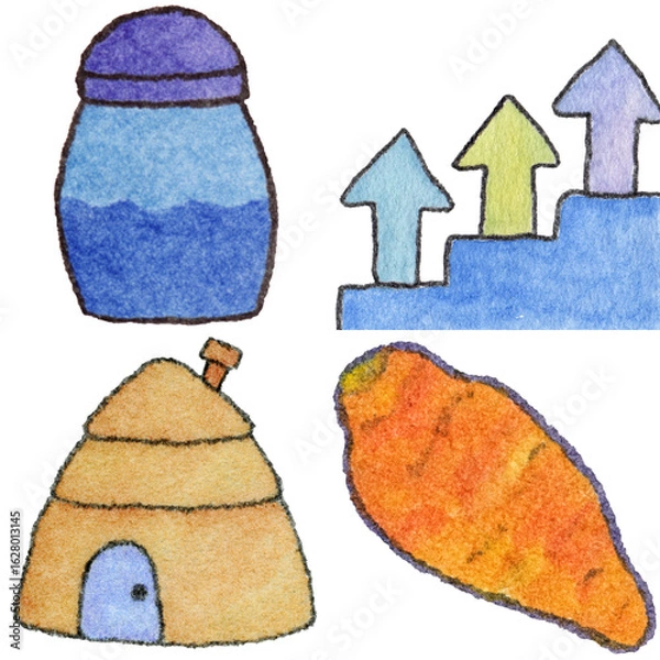 Obraz a drawing of a beehive and carrot and and a carrot