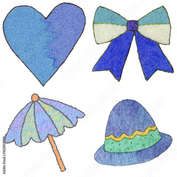 Obraz a drawing of a variety of items that include hats and umbrellas and and a heart