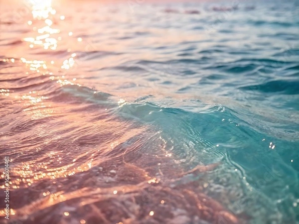 Fototapeta Photo of the mesmerizing dance of sunlight on the oceans surface, where gentle waves create a symphony of blue and turquoise hues, inviting a sense of tranquility and wonder