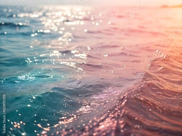 Obraz Photo of a captivating view of the oceans gentle waves, where the interplay of light and water creates a mesmerizing display of blue and turquoise hues, evoking a sense of serenity