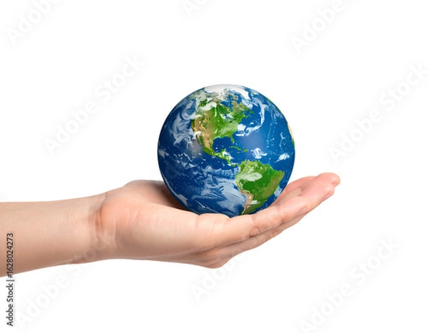 Fototapeta A hand holding a realistic globe of the Earth, symbolizing global responsibility.