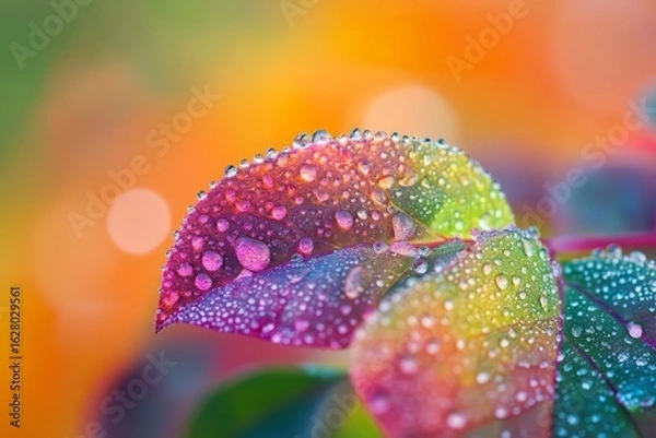 Fototapeta multicolor leaf with water or rain drop