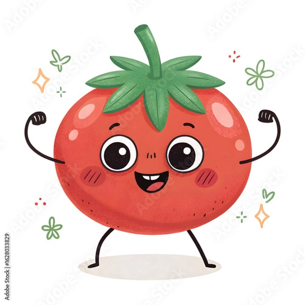 Fototapeta cute happy smiling tomato show muscle character ve