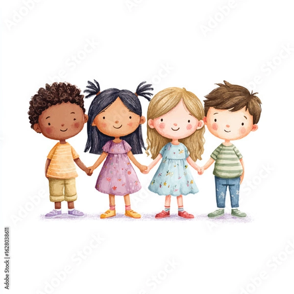 Fototapeta Diverse Children Holding Hands Smiling Representing Friendship and Unity