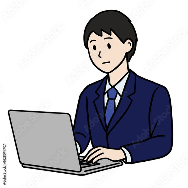 Fototapeta 真顔の男性 パソコン作業中