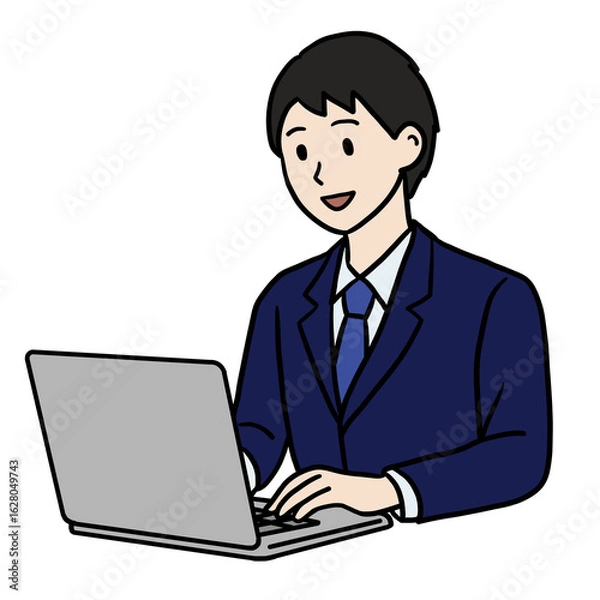 Fototapeta 笑顔の男性 パソコン作業中