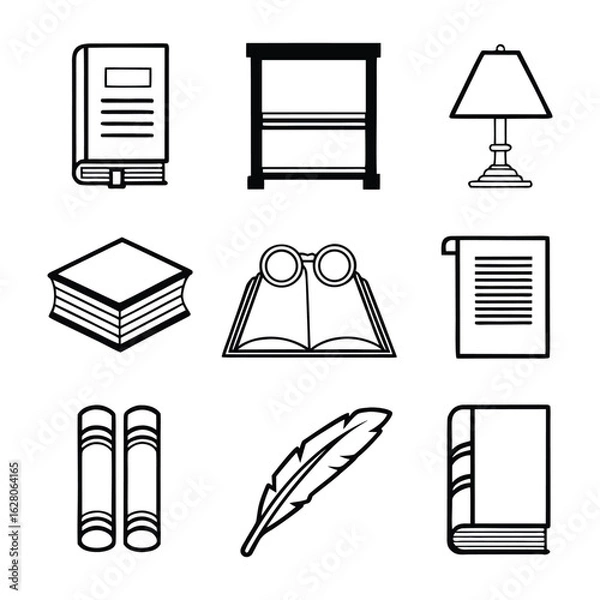 Fototapeta library and reading icon bundle