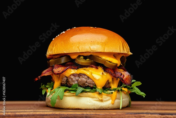 Obraz hamburger on black background