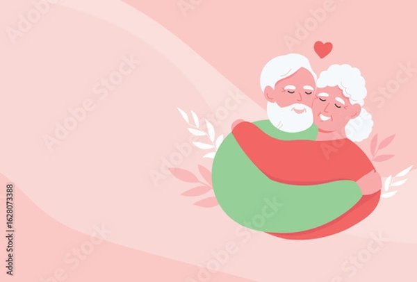Fototapeta Elderly couple hugging. Grandfather and grandmother happy together. Vector flat graphics.