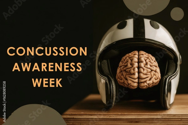 Obraz Concussion Awareness Week with brain model inside motorcycle helmet