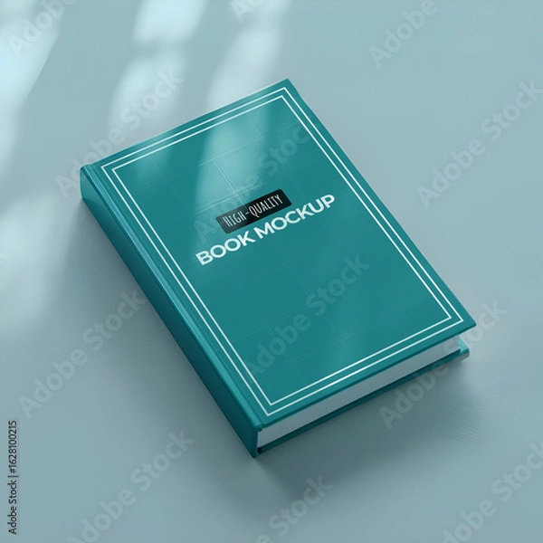 Fototapeta Realistic Hardcover Book Mockup Set – 3D Rendered Front, Spine, and Perspective Views with Teal Cover – PSD Templates for Branding and Presentation Design.