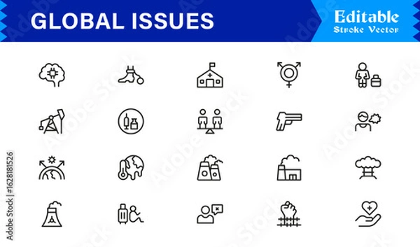 Fototapeta Global Issues Icon Set Featuring Environmental, Social, and Economic Symbols in Vector Style