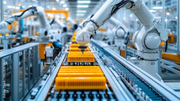 Fototapeta Fully Automated Modern PCB Assembly Line Equipped with Advanced High Precision Robot Arms