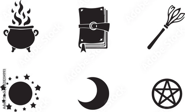 Fototapeta Magical symbols and witchy icons for mystical designs and creative projects