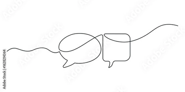 Fototapeta Simple continuous line drawing of two chat bubbles showing communication. Perfect for messaging app icons, social media, and creative illustrations.